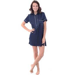 Alexander Del Rossa Women's Satin Nightgown, Boyfriend Style Short Sleeve Sleep Shirt - 1 of 3