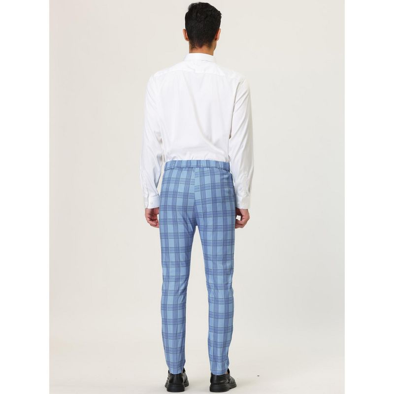 Lars Amadeus Men's Color Block Slim Fit Flat Front Plaid Dress Pants, 5 of 7