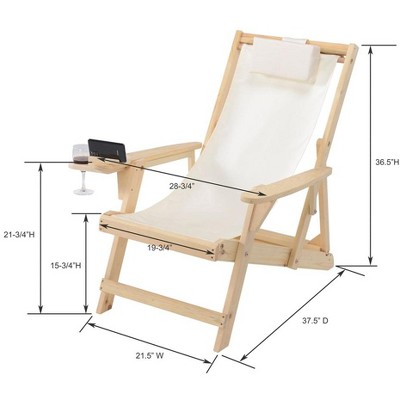 Brown Solid Wood Sling Chair Set with Beige Canvas Cushions
