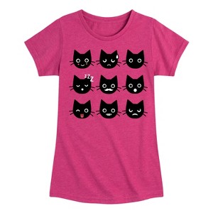 Girls' - Instant Message - Black Cat Emotions Fitted Short Sleeve Graphic T-Shirt - 1 of 4