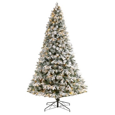 Nearly Natural 9-ft Flocked Vermont Mixed Pine Christmas Tree with 650 LED Lights and 1960 Bendable Branches