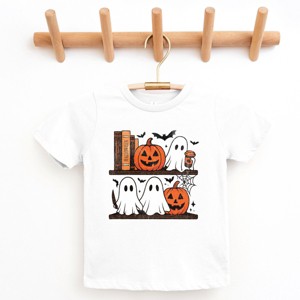 Halloween Bookshelf Ghosts - Youth Short Sleeve Graphic T-Shirt and Toddler Short Sleeve Graphic T-Shirt - 1 of 4