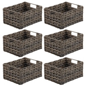 mDesign Woven Farmhouse Pantry Food Storage Bin Basket Box, 6 Pack, Dark Brown - 1 of 4