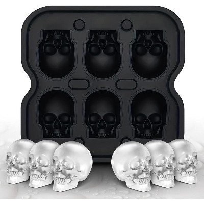 Skull Ice Cube Mold - Silicone Tray Makes 10 3D Skull Ice Cubes For Cocktails & Halloween
