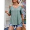 Women's Eyelet Embroidery Cold Shoulder Short Sleeve T Shirt Cut Out Spaghetti Strap  Tee Tops - 4 of 4
