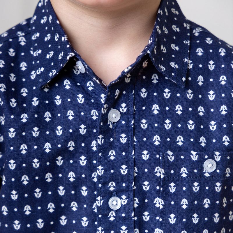 Hope & Henry Boys' Linen Short Sleeve Button Down Shirt, Kids, 3 of 7