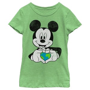 Girl's Disney Mickey Mouse Earth Heart T-Shirt - 1 of 4