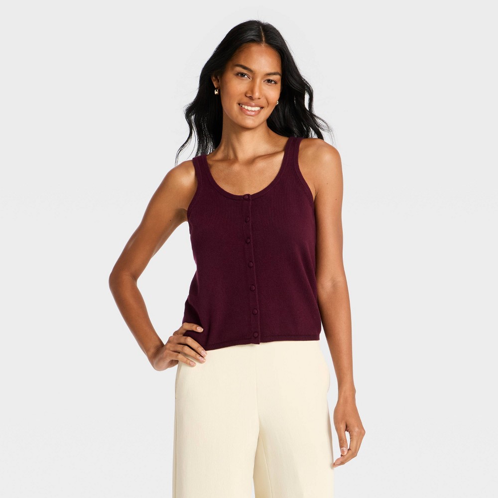 Women's Button-Front Vest Tank Cardigan Sweater - A New Day™ Burgundy S