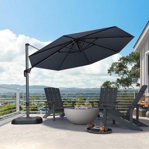 PURPLE LEAF 11 Feet Patio Umbrella Outdoor Cantilever Round Umbrella  Aluminum Offset Umbrella with 360-degree Rotation for Garden Pool Patio,  Grey