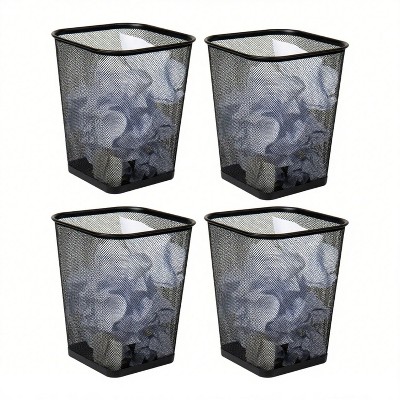 LunaLulinlk Black Metal Mesh Trash Bin Wastepaper Basket, Set of 4, Square, for Office