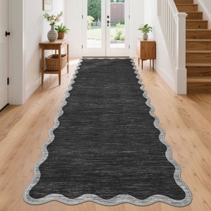 Washable Rug Modern Scalloped Rug Non Slip, Neutral Indoor Carpet - 1 of 4