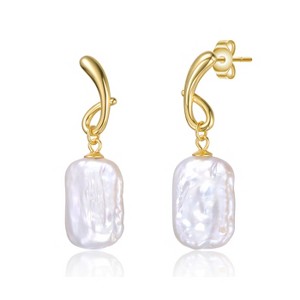 Guili Elegant Sterling Silver 14K Gold-Plated Ribbon Design Baroque Freshwater Pearl Drop Earrings – Timeless Beauty with a Chic Twist - 1 of 2