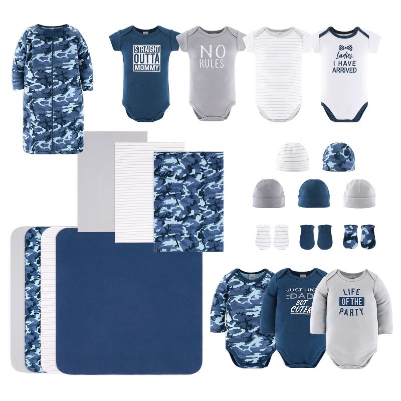 The Peanutshell Cotton Baby Boy Layette Set - Blue Camo, 23-Pieces, Navy/Gray, 0-3 Months, 1 of 9