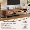 HDZNVF Wooden Oval Fluted TV Stand with Charging Station for TV up to 80 inch, Walnut - 3 of 4