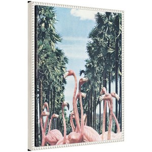 Kate & Laurel All Things Decor 18"x24" Sylvie Palm Trees and Flamingos Framed Canvas by Sarah Eisenlohr Beaded White - 1 of 4