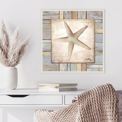 Beach Shell IV Coastal Canvas Art with White Floater Frame