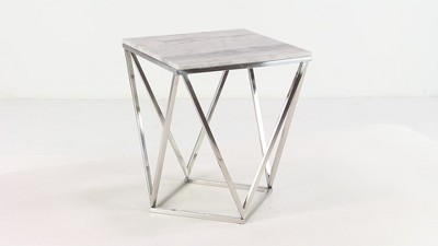 Elegant Silver Stainless Steel & Marble Square Accent Table - 18" x 21"