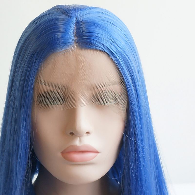 Unique Bargains Medium Long Straight Bob Lace Front Wigs Women's with Wig Cap 14" Blue 1PC, 4 of 6