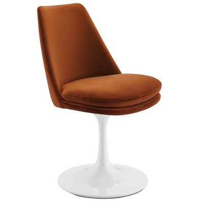 Modway Lippa Swivel Dining Chair – Velvet Upholstered Side Chair with 360° Rotation and Pedestal Base in White and Rust