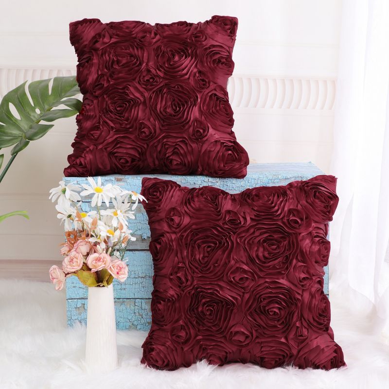 PiccoCasa 3D Satin Rose Flower Throw Pillow Cover Roses Floral Cushion Covers 2 Pcs, 4 of 9