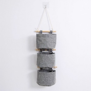 Anna-Kaci 3-Piece Hanging Wall Organizer Set with Wooden Rods and Fabric Pockets 5.5x7x3.5in - Gray - 1 of 4