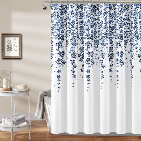 navy and white striped shower curtain
