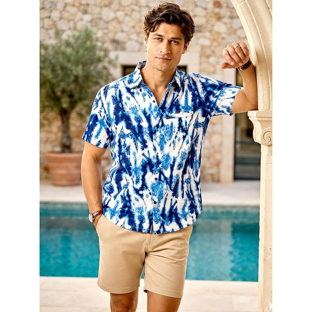 LA LEELA Mens Hawaiian Shirts Short Sleeve Button Down Shirt Men's Summer Shirts Casual Beach Holiday Hawaii Island Shirts Funny 3XL Blue,Tie Dye - thumbnail 4