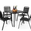 Outdoor Dining Set, 5 Pcs Dining Set with Plastic Chairs and Steel Table, Dining Table with Steel Tabletop and Umbrella Hole-Coolbibila - 2 of 4