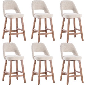 YOUNIKE Counter Height Bar Stool 26 Inch Modern Farmhouse Barstools with Solid Wood Legs Upholstered Bar Height Chair Boucle Fabric - 1 of 4