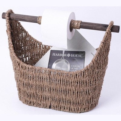 Vintiquewise Free Standing Magazine and Toilet Paper Holder Basket with Wooden Rod