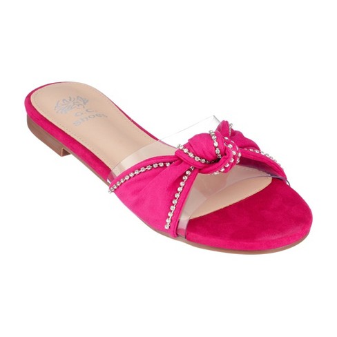 GC Shoes Rihanna Fuchsia 10 Knotted Embellished Lucite Slide Flat Sandals