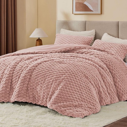 Der Rose BALHAM TRADE-3 Piece Fluffy Grey Fleece Queen Comforter Set Luxury Warm Winter Bedding Dusty Pink-Queen 88"x88"