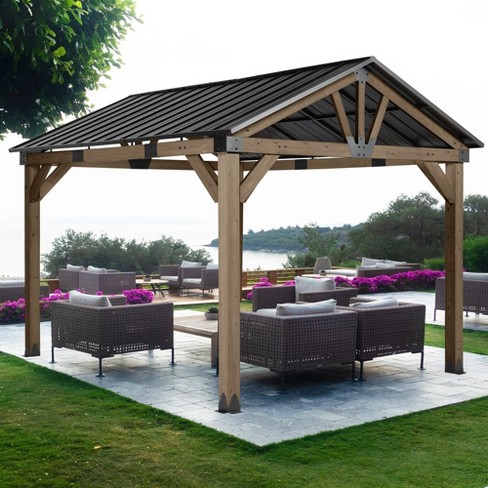 Aoodor 12 X 14 Ft. Wood Gazebo,outdoor Upgrade Cedar Wooden Frame ...