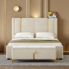 Okak Queen Platform Bed Frame with LED Lights and USB Charger No Box Spring Needed Upholstered Bed with Gold Decoration and Trundle - 2 of 4