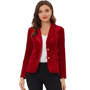 INSPIRE CHIC Women's Notched Lapel Vintage Office Button Front Velvet Blazer - 1 of 4