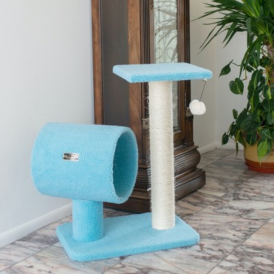 Sky Blue Cat Tree with Sisal Scratching Post and Tunnel