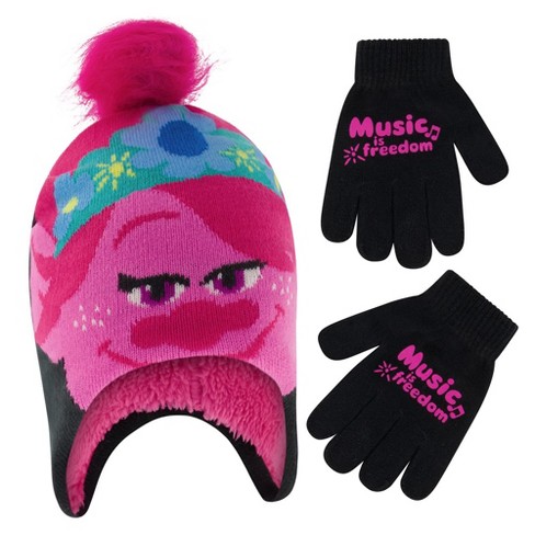 Dreamworks Trolls Girls Winter Hat and Gloves Set, Kids Ages 4-7