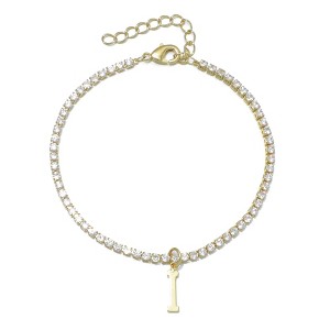 Adornia 14k Gold Plated Tennis Bracelet with Initial Charm - 1 of 2