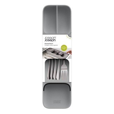 Gray Plastic Compact Cutlery Organizer with Angled Compartments