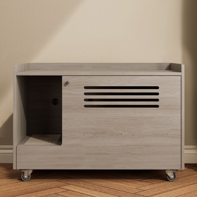 VisioGear Cat Litter Box Enclosure, Hidden Cat House with Top Side Fence, Wooden Pet House Side End Table, Grey, 32.7"*18.9"*23.6"