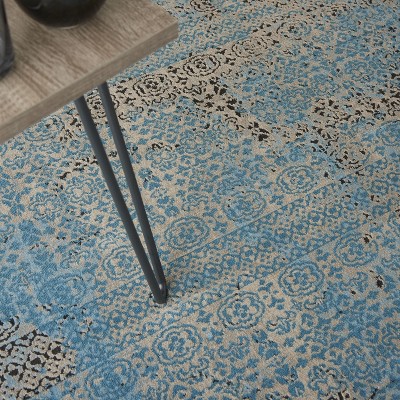Blue 5' x 7' Stain-Resistant Synthetic Rectangular Area Rug