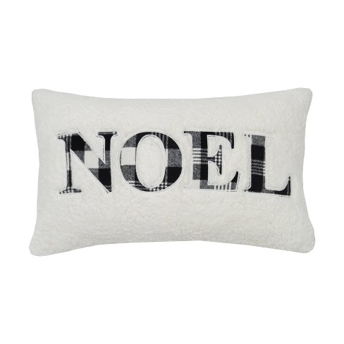 14x24 Oversized Noel Embroidered Lumbar Throw Pillow Ivory