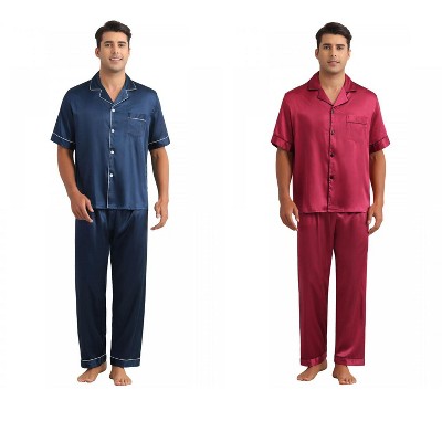 INSPIRE CHIC Men's 2 Pack Casual Sleepwear Short Sleeve Satin Pajamas Sets
