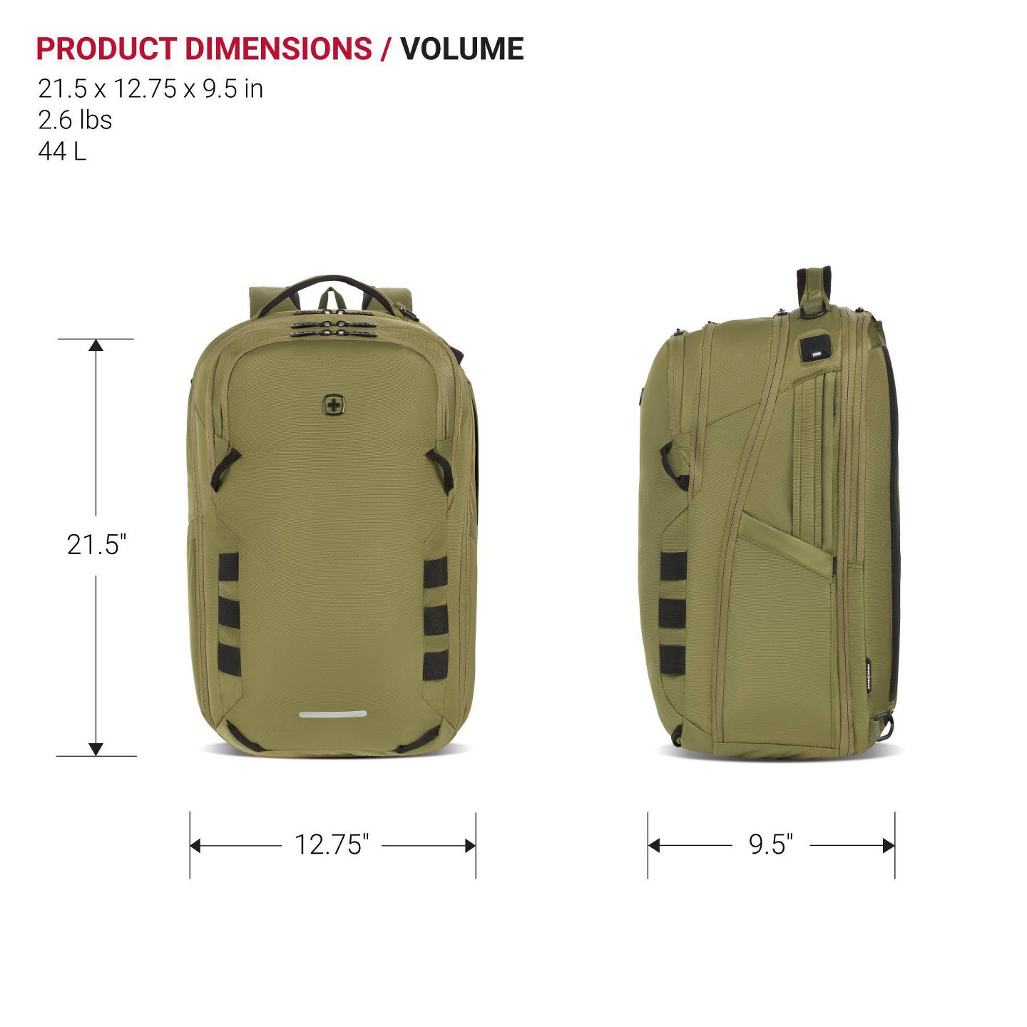 Рюкзак SWISSGEAR 45L Travel with Pockets Fits 17" Laptop - Olive Green, цвет: Оливковый — фото 8