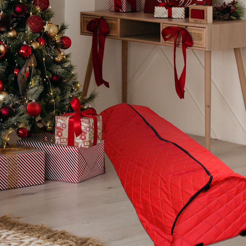 Northlight Red Quilted Rolling Christmas Tree Storage Bag for Trees Up to 7.5', 3 of 4