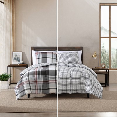 Twin Black Plaid Reversible Down Alternative Comforter Set