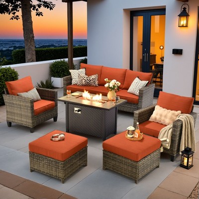 XIZZI Outdoor Sectional Sofa Set, Modular Outdoor Wicker Sofa Set with Optional Solar Table, Ottomans or Fire Pit in 6 Colors, All-Weather Design