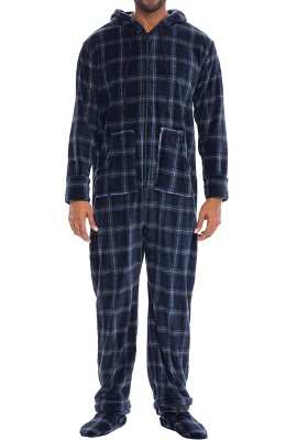 Adr Men's Hooded Footed Adult Onesie Pajamas Set, Plush Winter Pjs With  Hood Blue And Green Plaid 2x Large : Target