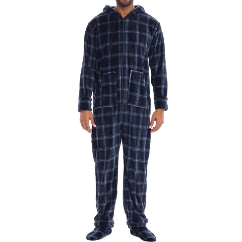 Men's Warm Fleece One Piece Hooded Footed Zipper Pajamas Set, Soft Adult  Onesie Footie With Hood For Winter : Target