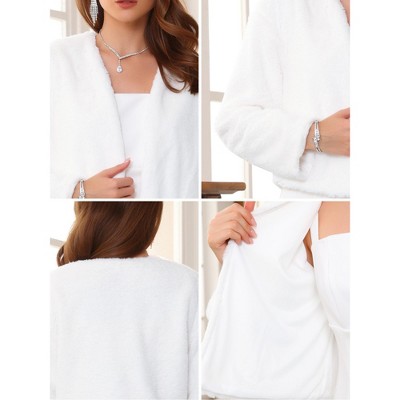 INSPIRE CHIC Women's Formal Evening Cocktail Bridal Wedding Elegant Faux Fur Jacket Large White — фото 3